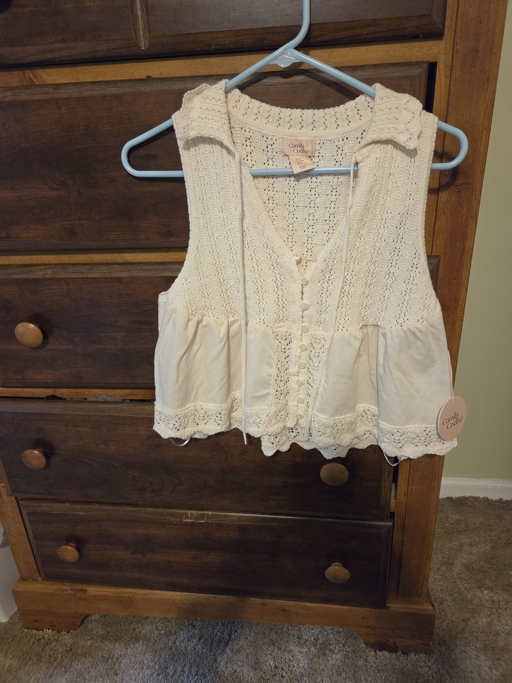 Camila Coelho Ivory Crochet Knit Button-Front Camisole